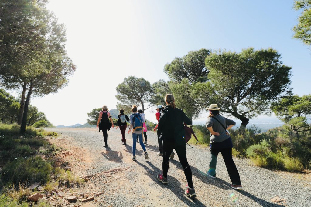 Personas caminando en la naturaleza durante un retiro de crecimiento personal en Valencia
